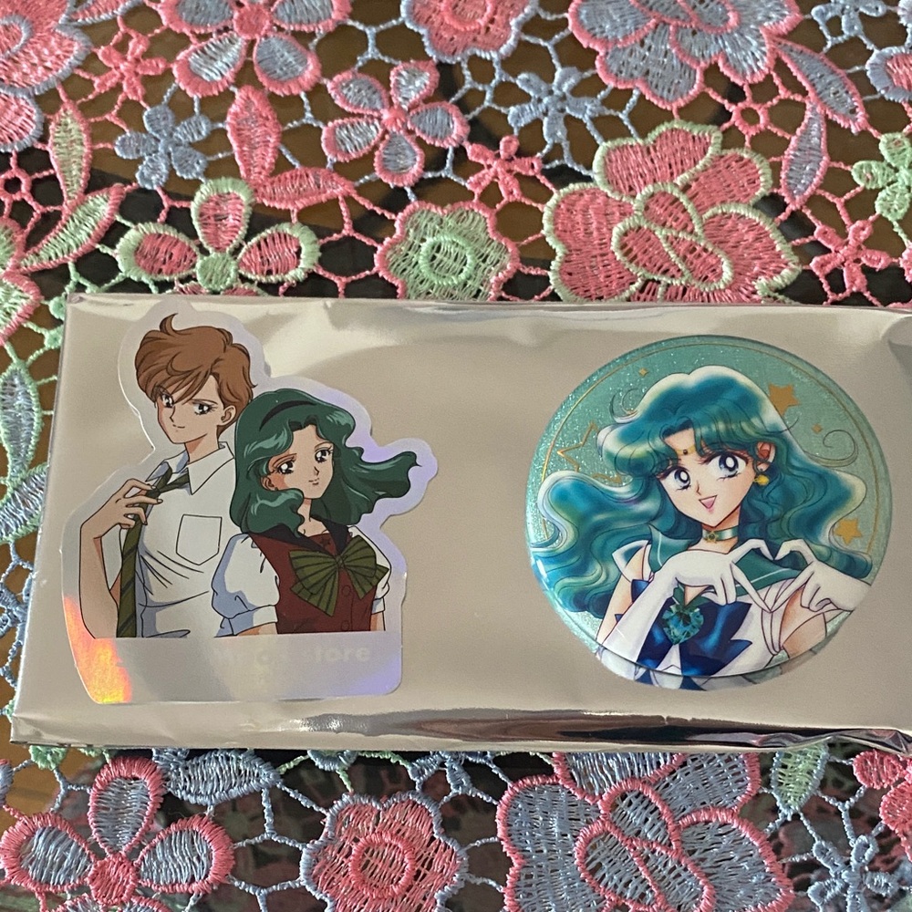 Sailor Neptune pin badge and sticker